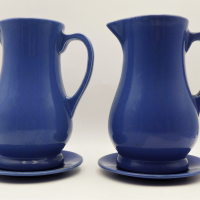 Pair-Australian-Pottery-1940s-Fowler-hot-chocolate-jugs-with-saucers-approx-21cm-H-one-af-Sold-for-43-2021