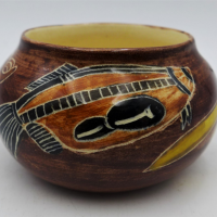Small-Essexware-Australian-Pottery-Bowl-hpainted-Aboriginal-Motifs-signed-to-base-8cm-Diam-Sold-for-56-2021