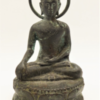 Vintage-cast-metal-Eastern-seated-Buddha-figurine-with-halo-approx-14cm-H-Sold-for-43-2021