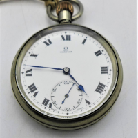 Gents-Omega-WW1-half-hunter-Pocket-Watch-triple-signed-Roman-numeral-enamel-dial-base-metal-case-serial-number-on-movement-dating-it-to-1916-wor-Sold-for-261-2021