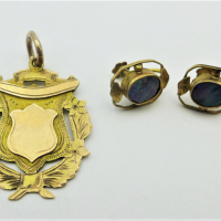 Group-9ct-gold-Medallion-pair-9ct-gold-black-opal-earrings-Sold-for-261-2021