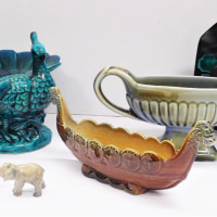 Group-lot-of-Assorted-ceramics-pottery-inc-Majolica-peacock-comport-Retro-Ashtray-Wade-whimsies-Dragon-Boat-etc-Sold-for-99-2021