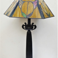 Tiffany-Style-Lamp-metal-base-with-Hexagon-shaped-panelled-leadlight-shade-twin-bulb-holders-approx-80cm-H-Sold-for-62-2021
