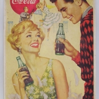 1950/60's double sided original COCA COLA ADVERTISING CARDBOARD SIGN Fab bright graphics (some damage) Approx - 67 cm H 405cm W - Sold for $171 - 2012
