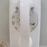 Vintage white Stromberg-Carlson wall dial TELEPHONE with chrome handset & black & white dial - made in USA - Sold for $67 - 2012