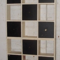 1950's/60's 2 piece Room Divider/Wall Unit, with alternating black square doors and open white square sections - Sold for $171 - 2012