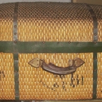 1920's Large Cane Suitcase with Leather Handle & metal banding - Sold for $159 - 2012