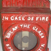 Cast iron wall mounted FIRE ALARM box with button to push & glass intact - Sold for $92 - 2012