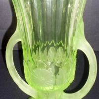 Large handled UraniumChromium glass vase with frosted floral decoration, 25cm high - Sold for $146 - 2012