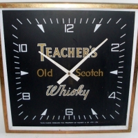 c1950/60's TEACHERS Old Scotch Whiskey Advertising CLOCK - w Workings, etc - Fab Cond - 46x46cm - Sold for $171 - 2012