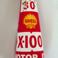TIN Shell X-100 Motor Oil Funnel - w Original Cap, good cond - Sold for $79 - 2012