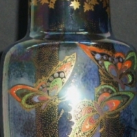 1930's DEVON RURAL Lusterine Vase - Hand decorated BUTTERFLY Design on a blue ground signed C HOWE to body - all marks to base - 235cm H - Sold for $207 - 2012