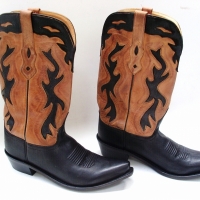 Pair of Old West leather COWBOY BOOTS - two-tone black & tan colouring - approx size 10 - Sold for $67 - 2012