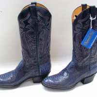 Pair of (as new) Panhandle Slim navy leather SNAKE SKIN Cowboy Boots - snake skin bottoms with coloured embroidered stitching to tops - Made in Mexico,  - Sold for $79 - 2012