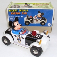 1950/60's boxed MICKEY MOUSE tin toy Patrol Car - made by Modern Toys, Japan - battery operated - great cond - Sold for $305 - 2012