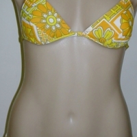 1970's SANDY SHAW 2 Piece BIKINI - Yellow, Orange & White Floral design, good cond - Sold for $37 - 2012