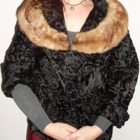 1950's Black Astrakhan jacket with brown shawl fur collar - Sold for $104 - 2012