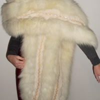 1950's Cream fox fur stole with fabric panels and pastel sequined decoration - Sold for $183 - 2012