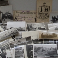 Group lot Aust National Antarctic Research Expedition ephemera from 194748 Macquarie Island Exp incl 2 official  postcards with signs of members to ba - Sold for $561 - 2012