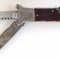 MIKOV brand Czech SHOTGUN Hunting Knife - 12 & 16 Gauge Extractor Clips to one end, all marks to blades, simulated Bone Handle, etc - Sold for $37 - 2012