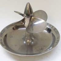 Souvenir chromed metal dish with free moving propeller to center & embossed text - RMS Queen Mary maiden voyage 27 May 1936 - propeller is model made  - Sold for $61 - 2012