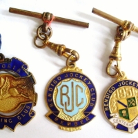3 x Horse racing related enamel membership medallions - 1932 Victorian Racing Club, Bendigo Jockey Club, 1952 & 1954 - Sold for $61 - 2012