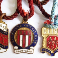 4 x enamel membership medallions - 3 x MCC 1948-49, 1950-51, 1959-60 & Richmond Cricket Club 1936-37 - Sold for $122 - 2012