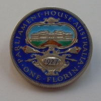 1927 Sterling Silver enameled Commemorative Florin Brooch  Parliament House - Sold for $79 - 2012