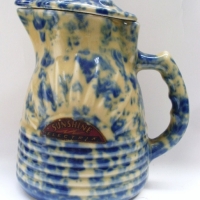 Blue & cream SUNSHINE Electric Jug - ribbed bottom with rising sun emblem - 23cm H (no cord) - Sold for $146 - 2012