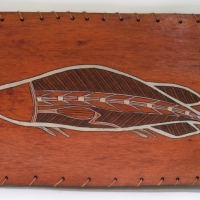 Indigenous BARK PAINTING of a Barramundi Fish - purchased near South Alligator River, Darwin 1979 - 25cm H x 44cm W - Sold for $110 - 2012