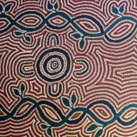 Large DONNA DIXON Aboriginal Dot Painting - BUSH MEDICINE - Signed & titled verso, also inscribed LAJAMANU - 78x150cm - Sold for $195 - 2012