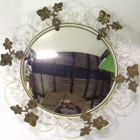 1960's convex wall mirror with ornate white wrought iron & gilt leaves decoration to edge - Sold for $43 - 2012