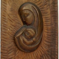 Leopold Minovich (1920) bronze sculpture  Madonna & Child on original wooden  plate - sgd to backing plate - Sold for $110 - 2013