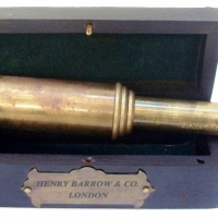 C1880 extendable 11 brass 'Henry Barrow & Co, London' TELESCOPE in original wooden box - Sold for $85 - 2013