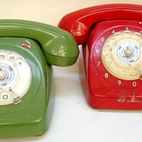 2 x 1970's Rotary dial TELEPHONES - red PMG + olive green Telecom - Sold for $55 - 2013