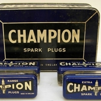 5 x CHAMPION Spark Plug Tins - individual tins + large tin marked '7 18mm' to side - all in excellent condition - Sold for $85 - 2013