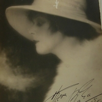 Unframed  Fan Photo of THEDA BARA - Hsigned in ink & dated 1908 lwr & embossed (LA) Studio mark  - some damage sighted - Sold for $73 - 2013