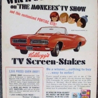 1960's Kellogg's TV Screen-Stakes showcard Win a guest role of The Monkees TV Show  & this customized Pontiac GTO - gc - Sold for $30 - 2013