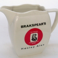 English ceramic BRAKSPEAR'S HENLEY ALES Whisky Water Jug -  white with black & red transfer printed markings to both sides - no makers marks s - Sold for $49 - 2013