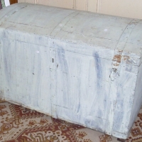 c 1920's domed top wooden traveling trunk with metal handles & fittings - Sold for $61 - 2013