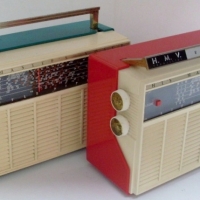 2 x HMV Little Nipper portable  radios in good condition  - 1x red & cream colour and other green & cream - Sold for $92 - 2013