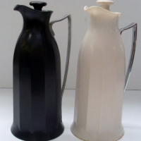 2 x vintage bakelite thermos jugs (c1925) - Black & Ivory coloured jugs with cork stoppers  & chrome handles - Sold for $73 - 2013