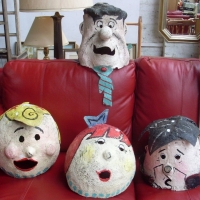 4 x  handmade fglass FLINTSTONES head masks - Sold for $110 - 2013