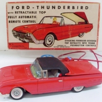 Mint boxed CRAGSTON remote control TIN TOY car - Red Ford Thunderbird with retractable top full - Sold for $305 - 2013