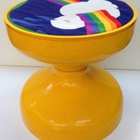 1970's bright yellow Kartell style stool with double sided cushion seat in fab retro material - Sold for $85 - 2013