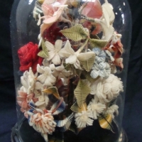 Victorian woolwork floral arrangement under a glass dome - Sold for $439 - 2015