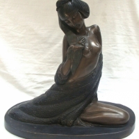 Japanese  Bronze figurine - lady with crane on her shoulder - Sold for $201 - 2015