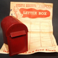 Novelty brown Bakelite miniature LETTER BOX - Channel 7 National Show Guest's Biscuits inc original paperwork - Sold for $43 - 2015