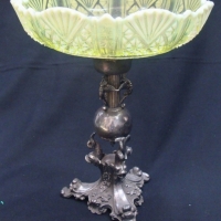 Victorian Silverplated comport stand with supporting dolphins, dragons &  yellow Vaseline glass bowl Af - Sold for $85 - 2015