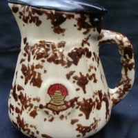 Vintage Australian pottery Brown and cream speckled electric jug - lable marked Hot Rays, Alex, etc - Sold for $24 - 2015